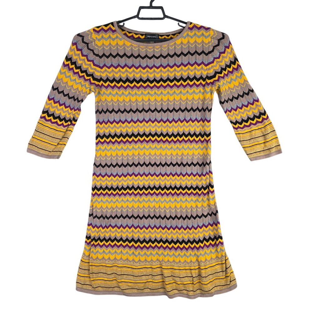 Womens Spense Multicolor Striped Knit Dress 3/4 Sleeve Viscose Cotton Nylon L